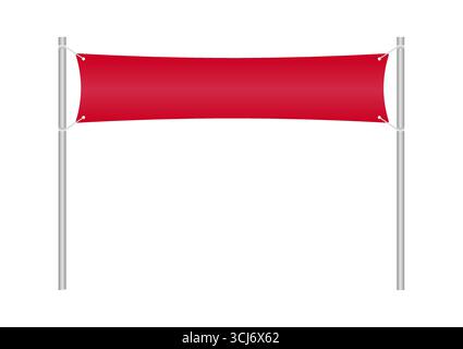 Striscione rosso vuoto con asta. Illustrazione vettoriale isolata su sfondo bianco. Illustrazione Vettoriale