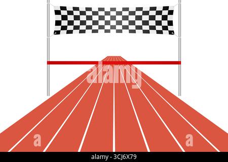 Linea di arrivo nastro in pista da corsa o atleta. Illustrazione vettoriale isolata su sfondo bianco. Illustrazione Vettoriale
