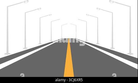 Empty Asphalt Road o Highway Road con lampione stradale. Illustrazione vettoriale. Illustrazione Vettoriale