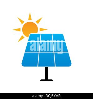 Logo pannello solare. Logo Solar Energy. Illustrazione vettoriale isolata su sfondo bianco. Illustrazione Vettoriale