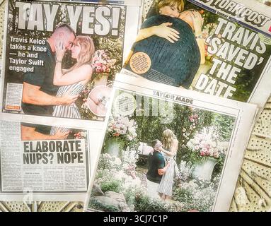 New York Post notizie in prima pagina di Travis Kelce e Taylor Swift fidanzamento, 2025, Stati Uniti Foto Stock
