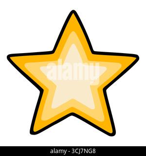 Una vivace illustrazione vettoriale di una stella a cinque punte stilizzata, caratterizzata da un design a strati con sfumature di giallo e un audace contorno nero, perfetta per Illustrazione Vettoriale
