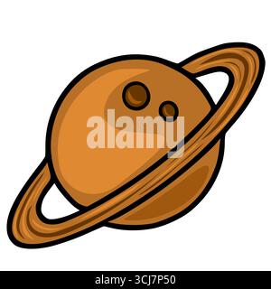 Una divertente illustrazione vettoriale di un pianeta stilizzato simile a Saturno, caratterizzato da una vivace tonalità arancione, anelli distinti e sottili macchie scure, ideale per i bambini Illustrazione Vettoriale