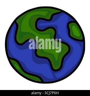 Un'immagine vettoriale stravagante di un globo terrestre stilizzato caratterizzato da un design unico, ondulato e astratto nelle tonalità del blu e del verde, perfetto per l'istruzione Illustrazione Vettoriale