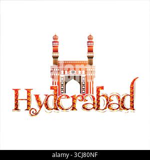 Hyderabad, città con testo png, Hyderabad è la capitale e la città più grande dello stato indiano di Telangana City Illustrazione Vettoriale