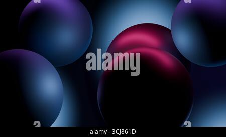 Uno sfondo astratto per le vacanze caratterizzato da forme sferiche brillanti con sfumature lisce nei toni blu e rosso, che evocano un Natale festoso e moderno Foto Stock