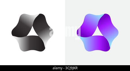 Forme ad anello astratte sfumate lisce in colori monocromatici e vivaci, ideali per marchi moderni, design tecnologici e progetti digitali creativi. Illustrazione Vettoriale
