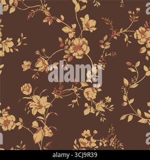 Motivo a fiori grandi, motivo floreale di alto livello. texture grafiche motivo floreale, colori alla moda, sfondo floreale con foglie. illustrazione vettoriale Illustrazione Vettoriale