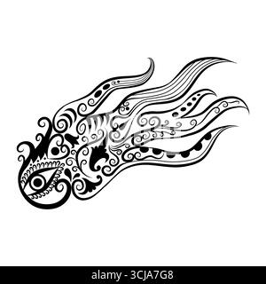 Polpo con decorazioni floreali per decorare o tatuare Illustrazione Vettoriale