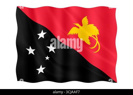 Composito digitale. Bandiera della Papua nuova Guinea. Il 16 settembre Papua nuova Guinea celebra la sua indipendenza dall'Australia. Png, Papua, simbolo, paese, nazione, nazionale, ritaglio, ritaglio, ritaglio, striscione, ondeggiante, patriottismo, onda, illustrazione, emblema, icona, patriottica Foto Stock