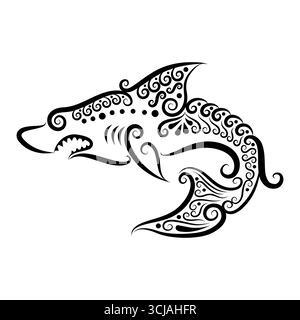 Animale di squalo selvatico con decorazioni floreali per decorazioni o tatuaggi Illustrazione Vettoriale