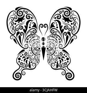 Animale a farfalla con decorazioni floreali per decorare o tatuare Illustrazione Vettoriale