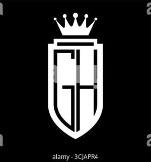 Le iniziali del logo GH Vector sono dotate di logo Royal Crown stile minimalista ed elegante con contorno interno Illustrazione Vettoriale