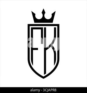 Il logo FK Vector con le iniziali è dotato di corona e presenta uno stile minimalista ed elegante, con un contorno sottile Illustrazione Vettoriale
