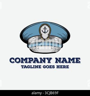 Illustrazione del cappello del capitano del marinaio nautico vintage retro Ship per il vettore Navy Logo Design Illustrazione Vettoriale