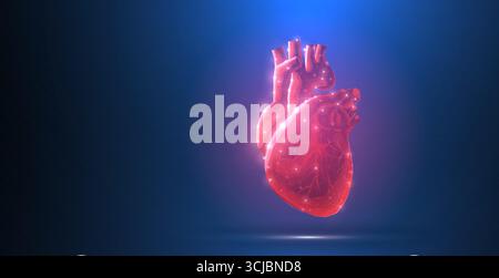 Cuore. Cuore umano vettoriale 3d astratto isolato su blu. Illustrazione Vettoriale