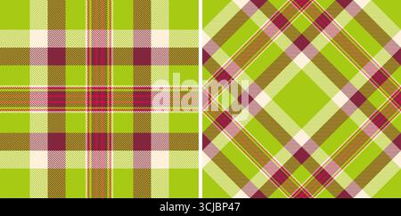 Due vivaci motivi tartan, uno classico uno diagonale. Verde, marrone e crema creano uno stile audace e preppy. Ideale per tessuti, moda o feste Illustrazione Vettoriale