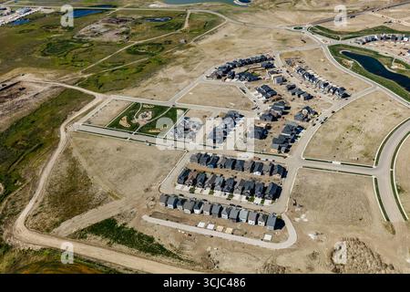 Vista aerea del quartiere Brighton di Saskatoon. 27 agosto 2017 Foto Stock