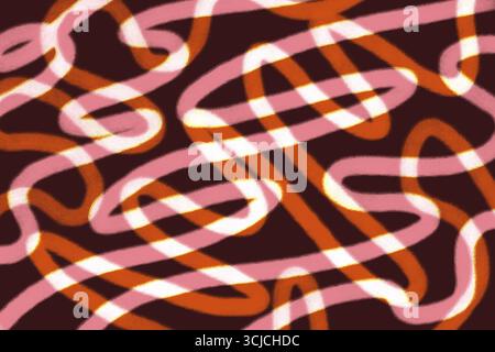 Un vivace set artistico di linee ottiche con motivi audaci, ondulati e psichedelici. Il design utilizza forme disegnate a mano e tipografia espressiva su bac scuro Foto Stock