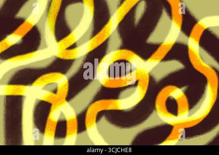 Vivace design astratto con linee ondulate in tonalità giallo e arancione. I modelli fluidi e disegnati a mano creano un senso di movimento ed energia, evocando Foto Stock