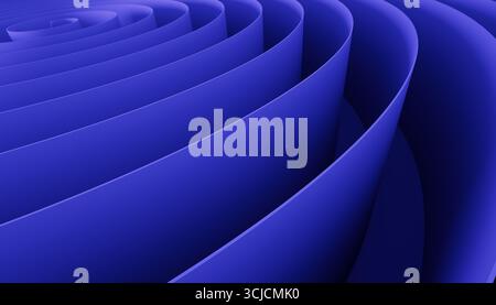 Un'accattivante immagine di sfondo 3D con curve a strati blu che formano un ipnotico motivo circolare. Ideale per progetti di design e ae visive moderne Foto Stock