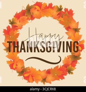 Design in stile corona del Ringraziamento con foglie rustiche e rustiche in autunno o in autunno, poster delle vacanze o banner Illustrazione Vettoriale