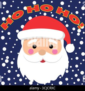 Babbo Natale con testo ho ho ho e neve sullo sfondo, biglietto d'auguri o banner Illustrazione Vettoriale