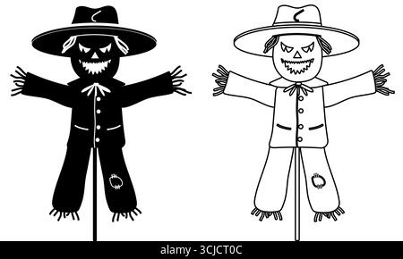 Spaventoso spaventoso spaventoso spaventoso spaventoso halloween con silhouette e contorno di un elemento di design isolato su uno sfondo bianco Illustrazione Vettoriale