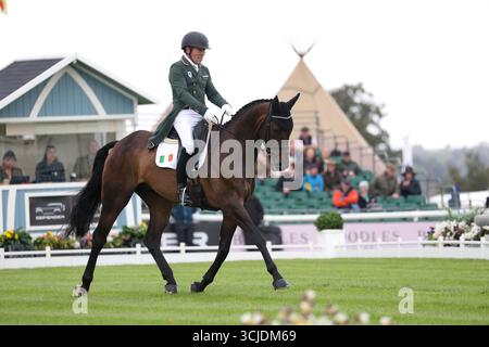 Stamford, Regno Unito. 4 settembre 2025. Austin o'Connor su Sixmilewater gareggia nell'evento dressage al Defender Burghley Horse Trials a Stamford, Lincolnshire, il 4 settembre 2025. Crediti: Paul Marriott/Alamy Live News Foto Stock