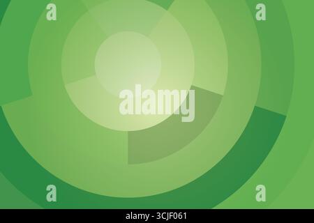 Questa immagine mostra un design astratto con cerchi concentrici in varie tonalità di verde. Le forme geometriche vengono incorporate, creando una visualizzazione Illustrazione Vettoriale