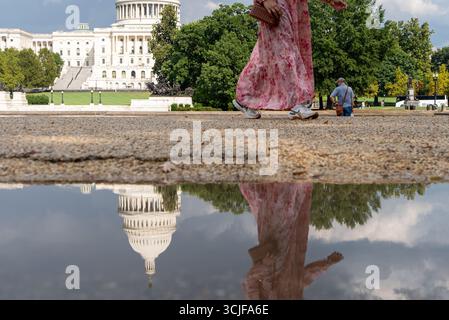 Washington, Stati Uniti. 6 settembre 2025. Il Campidoglio degli Stati Uniti si riflette in un enigma a Washington. Credito: SOPA Images Limited/Alamy Live News Foto Stock
