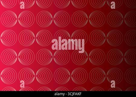 Un motivo senza cuciture caratterizzato da file di cerchi concentrici di colore chiaro su uno sfondo rosso intenso. Lo sfondo presenta una sfumatura sottile, più scuro Illustrazione Vettoriale