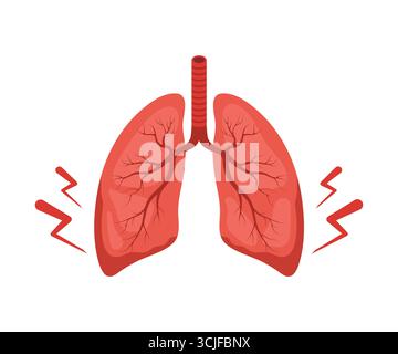 Dolore ai polmoni. Malattia degli organi interni umani. Diagnosi e trattamento medico dei polmoni. Illustrazione vettoriale in stile cartone animato piatto Illustrazione Vettoriale