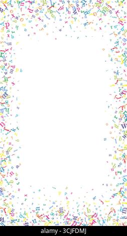 Lettere latine volanti. Carte colorate dell'alfabeto inglese sparse per bambini. Concetto di studio delle lingue straniere. Banner di ritorno a scuola su sfondo bianco. Illustrazione Vettoriale