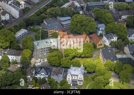 Veduta aerea, scuola Goethe con cantiere per ampliamento, Goetheplatz, Grumme, Bochum, regione della Ruhr, Renania settentrionale-Vestfalia, Germania, estensione a Foto Stock