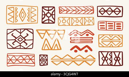 Set di linee geometriche per divisori tribali hawaiani Illustrazione Vettoriale