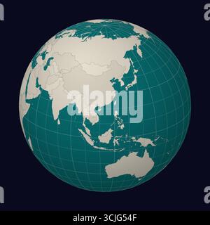 Regione amministrativa speciale di Macao, Repubblica Popolare Cinese sulla mappa. Globo incentrato su Macao. Posizione del paese sulla mappa del mondo. Illustrazione Vettoriale