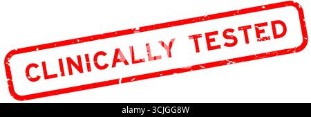 Punzone rosso grunge clinicamente testato per sigillo quadrato in gomma su sfondo bianco Illustrazione Vettoriale