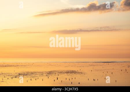 Alba tranquilla, tranquilla e tranquilla sul Mare d'Irlanda nella baia di Dublino Foto Stock