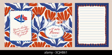 Copertina per notebook con motivo floreale retrò sfondo con bordo della pagina vuoto per il set di design per cancelleria Illustrazione Vettoriale