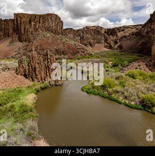 Splendido fiume selvaggio dell'Idaho che si snoda attraverso un canyon Foto Stock