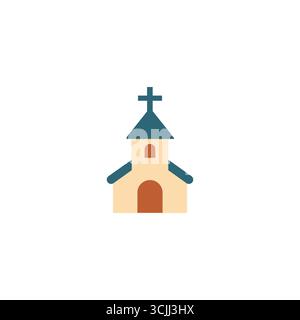 Icona piatta della cappella dell'edificio della chiesa vettoriale. Edificio della chiesa cristiana semplice torre cattolica religione icona dei cartoni animati ortodossi Illustrazione Vettoriale