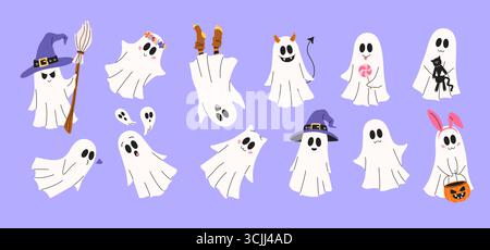 Set di simpatici fantasmi. Buon Halloween. Illustrazione Vettoriale