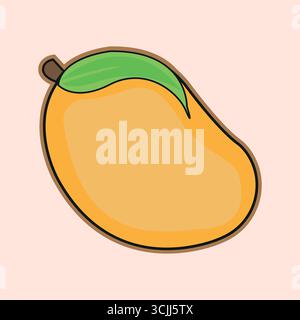 Semplice mango cartoni animati con foglia verde e stelo Illustrazione Vettoriale
