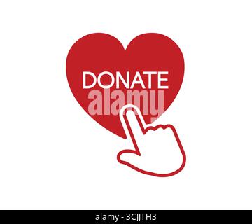 Pulsante Dona. Simbolo rosso del cuore. Donazione tramite pagamenti online. illustrazione delle scorte Illustrazione Vettoriale