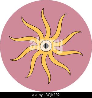 Adesivo retro Groovy Sunburst Seal Illustrazione Vettoriale