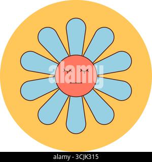 Badge adesivo retro Groovy Flower Circle Illustrazione Vettoriale