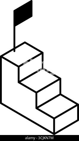 Illustrazione concettuale di livello superiore con scala e bandiera che simboleggiano il raggiungimento e l'obiettivo, in bianco e nero, illustrazione vettoriale Illustrazione Vettoriale