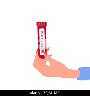 Esame del pH del sangue. Provetta per test medici. Concetto di assistenza sanitaria. Illustrazione vettoriale in stile piatto Illustrazione Vettoriale