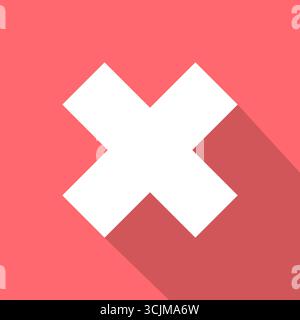Icona del contrassegno incrociato. Segno di errore bianco. Annulla vettore simbolo. Pulsante piatto non corretto. EPS 10. Illustrazione Vettoriale